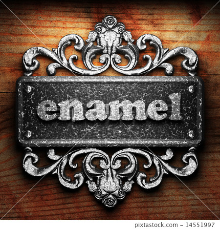 enamel word of iron on wooden background enamel word of iron on wooden background 14551997