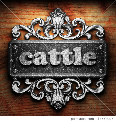 cattle word of iron on wooden background 14552007