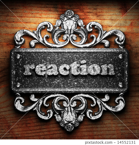 reaction word of iron on wooden background 14552131