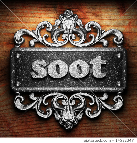 soot word of iron on wooden background 14552347
