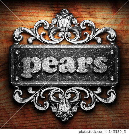 pears word of iron on wooden background 14552945