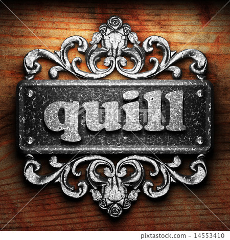 quill word of iron on wooden background 14553410