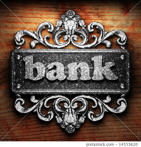 bank word of iron on wooden background bank word of iron on wooden background 14553620
