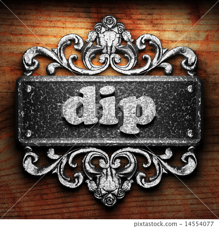 dip word of iron on wooden background Stock Illustration