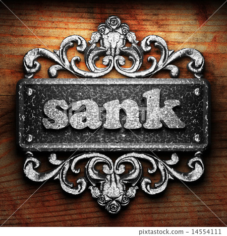 sank word of iron on wooden background sank word of iron on wooden background 14554111