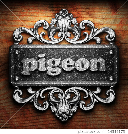 pigeon word of iron on wooden background 14554175