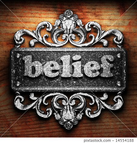 belief word of iron on wooden background 14554188