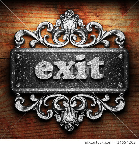 exit word of iron on wooden background 14554202