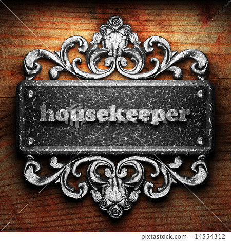 housekeeper word of iron on wooden background housekeeper word of iron on wooden background 14554312