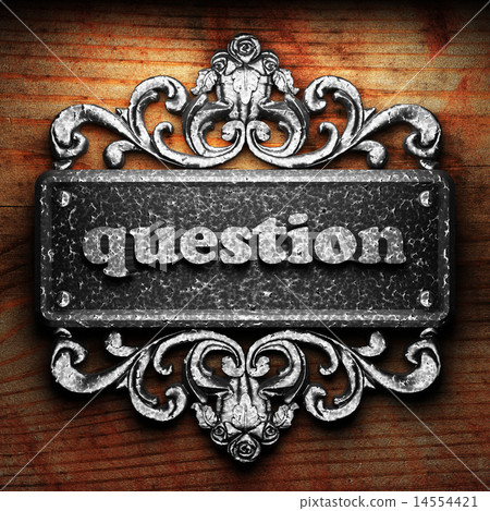 question word of iron on wooden background 14554421