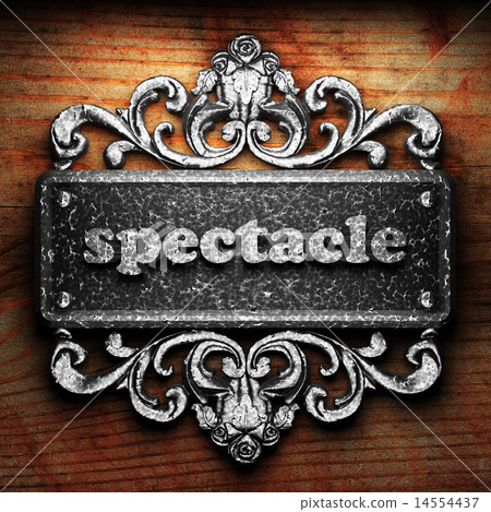spectacle word of iron on wooden background 14554437