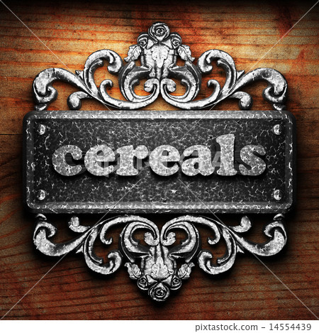 cereals word of iron on wooden background 14554439
