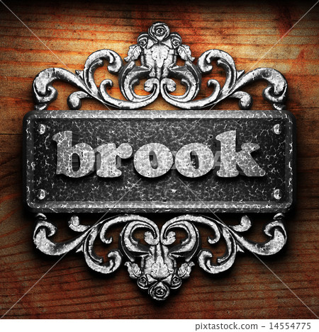 brook word of iron on wooden background 14554775