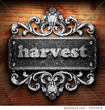 harvest word of iron on wooden background 14555058