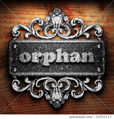 orphan word of iron on wooden background 14555117