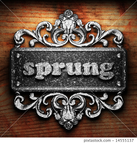 sprung word of iron on wooden background sprung word of iron on wooden background 14555137