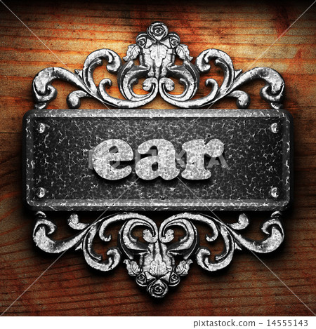 ear word of iron on wooden background ear word of iron on wooden background 14555143