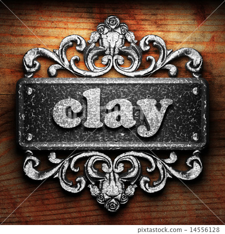 clay word of iron on wooden background clay word of iron on wooden background 14556128