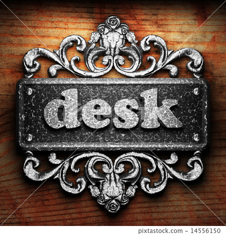 desk word of iron on wooden background 14556150