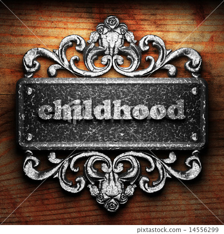 childhood word of iron on wooden background childhood word of iron on wooden background 14556299