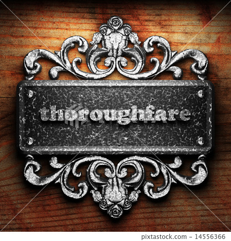 thoroughfare word of iron on wooden background 14556366