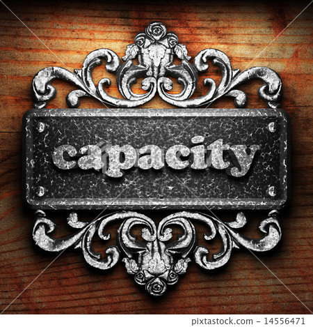 capacity word of iron on wooden background 14556471