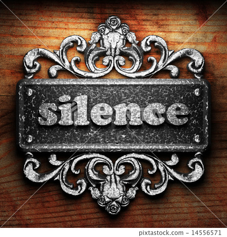 silence word of iron on wooden background silence word of iron on wooden background 14556571