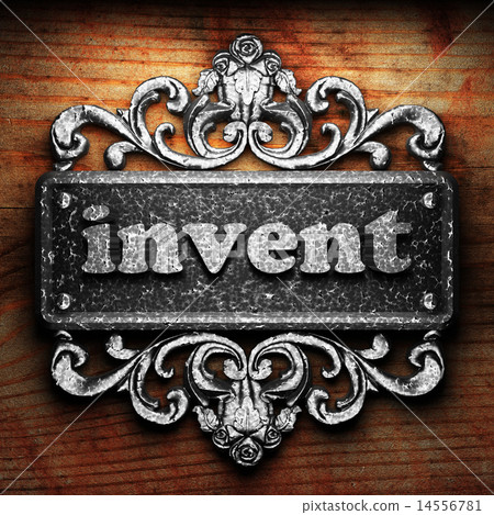 invent word of iron on wooden background invent word of iron on wooden background 14556781