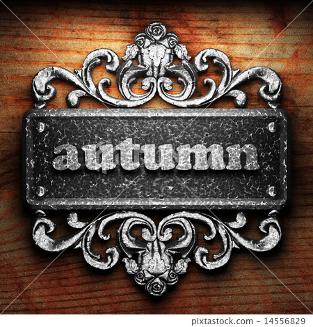 autumn word of iron on wooden background 14556829