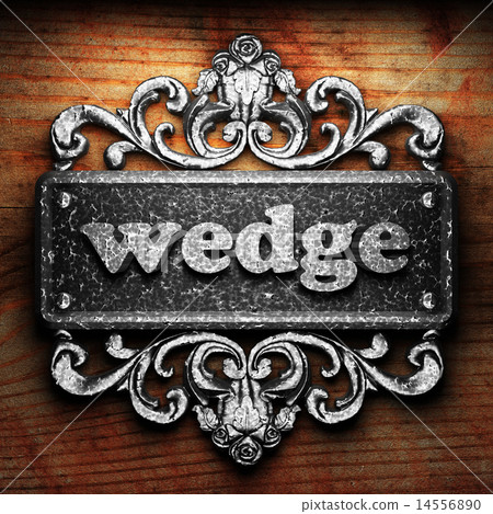 wedge word of iron on wooden background 14556890