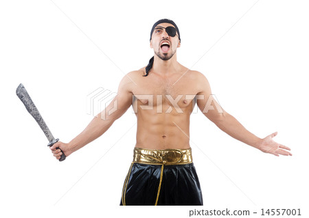 Man in pirate costume in halloween concept 14557001