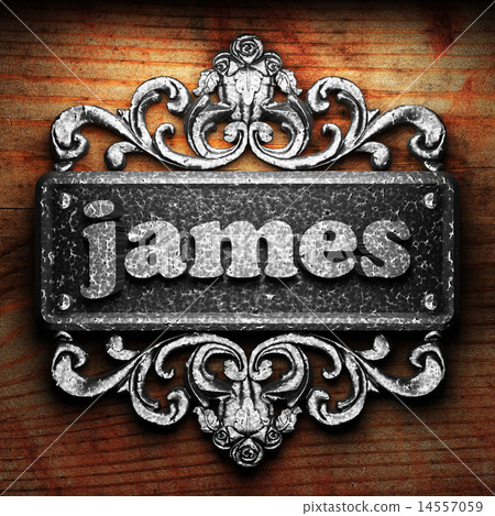 james word of iron on wooden background 14557059