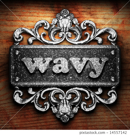wavy word of iron on wooden background 14557142