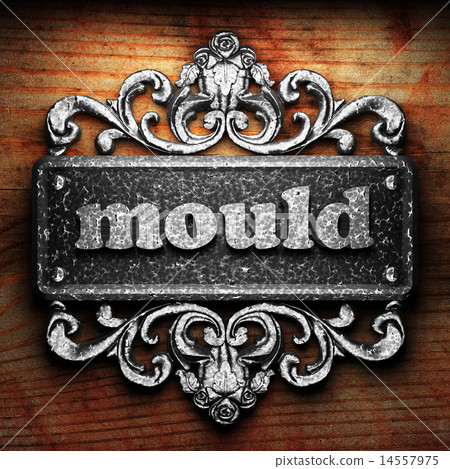 mould word of iron on wooden background mould word of iron on wooden background 14557975