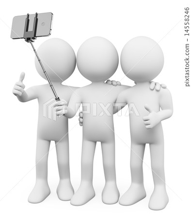 3D white people. Taking photo with a selfie stick 14558246