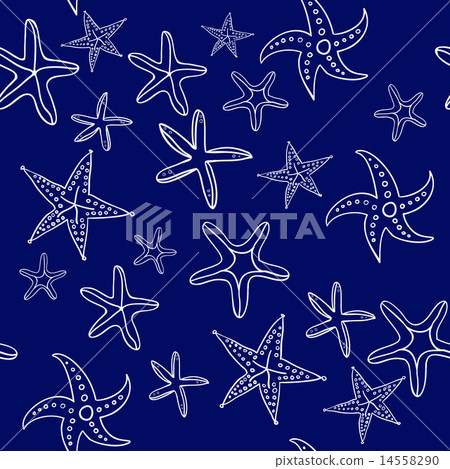 Starfishes on dark blue background. Hand drawn. 14558290