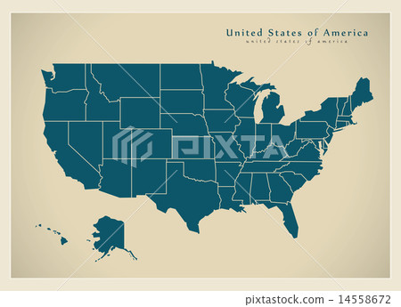 Modern Map - USA with federal states 14558672