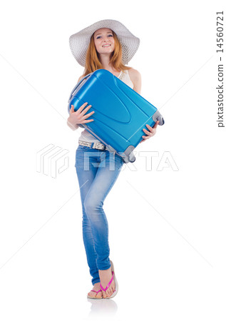 Girl with suitcases isolated on white Girl with suitcases isolated on white 14560721