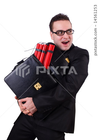 Businessman with dynamite isolated on white Businessman with dynamite isolated on white 14561253