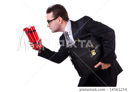 Businessman with dynamite isolated on white Businessman with dynamite isolated on white 14561254