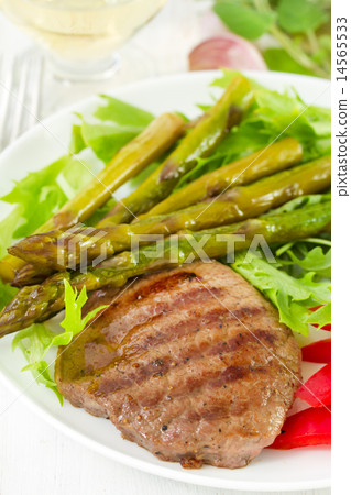 fried beef with boiled asparagus and salad fried beef with boiled asparagus and salad 14565533