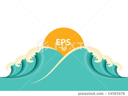 Blue big waves illustration for design 14565876