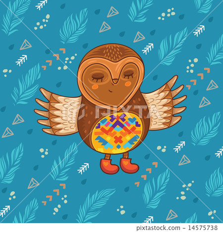 Cute cartoon owl flying in the sky Cute cartoon owl flying in the sky 14575738
