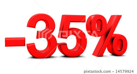 3D rendering of a 35 per cent in red letters on a white 3D rendering of a 35 per cent in red letters on a white 14579924