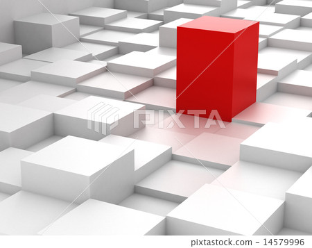 Abstract background of 3d blocks and red cube 14579996