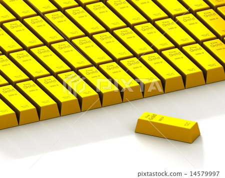 stacks of gold bars on the white 14579997