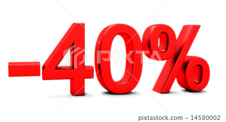 3D rendering of a 40 per cent in red letters on a white 14580002