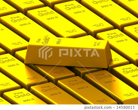 stacks of gold bars on the white 14580013