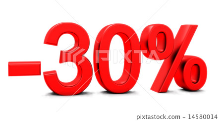 3D rendering of a 30 per cent in red letters on a white 14580014