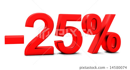 3D rendering of a 25 per cent in red letters on a white 14580074